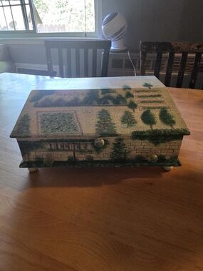 Vintage Hand-Painted Garden Motif Jewelry Box